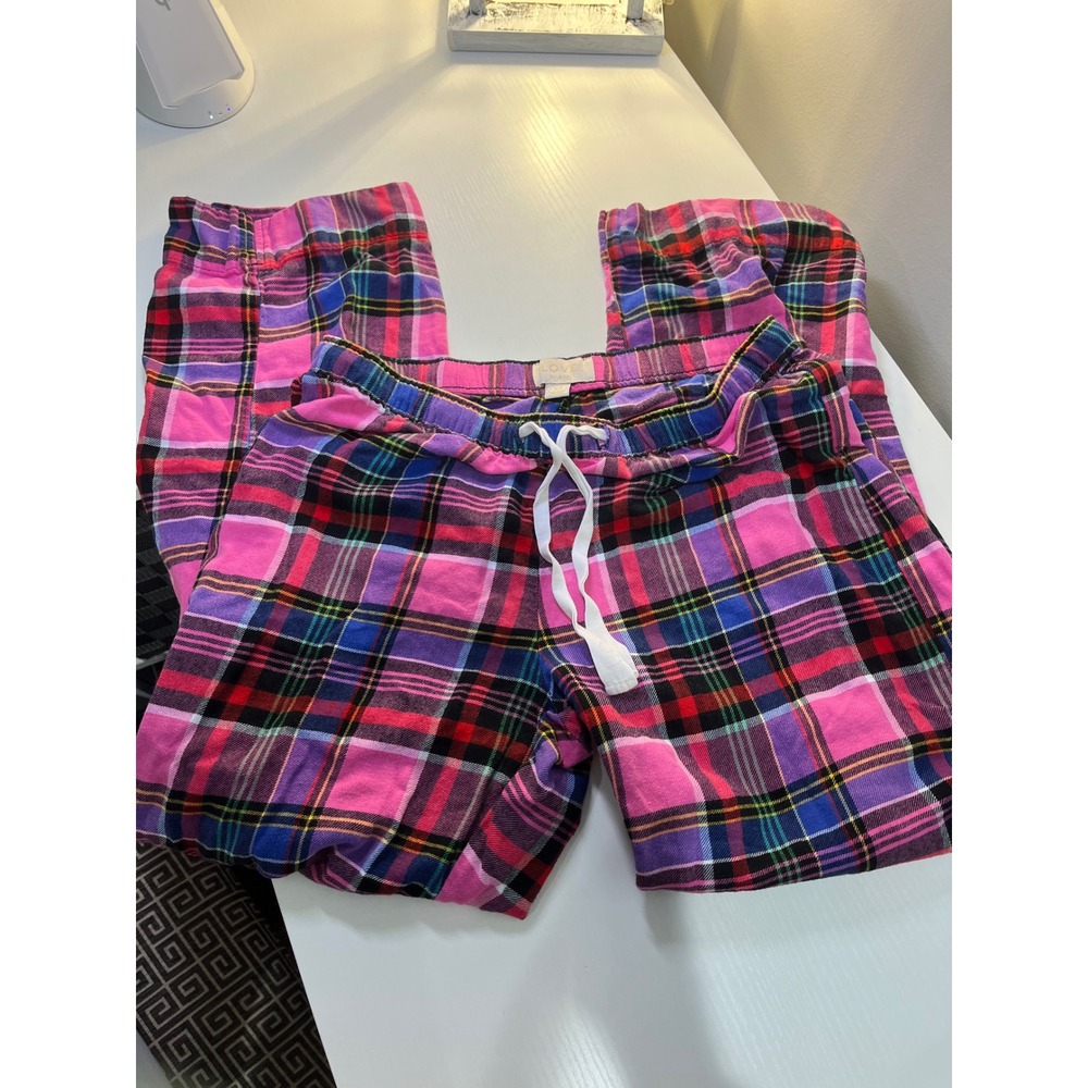 Love by‎ Gap XS Pink Purple Plaid Flannel Pajama Pants Drawstring Loungewear